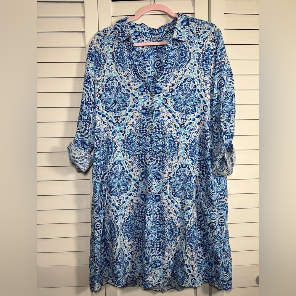 Lilly Pulitzer Women’s Lillith Tunic Blue White Dress “Call My Shell Phone” Med - Picture 2 of 9